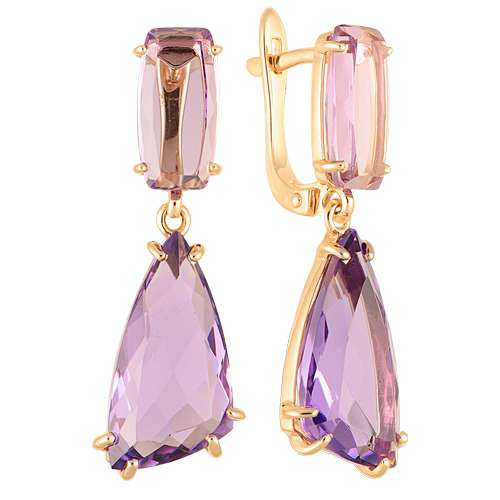 Серьги из красного золота с аметистом и аметрином